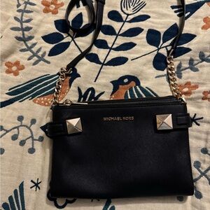 Michael Kors Black Crossbody Bag with Gold Accents